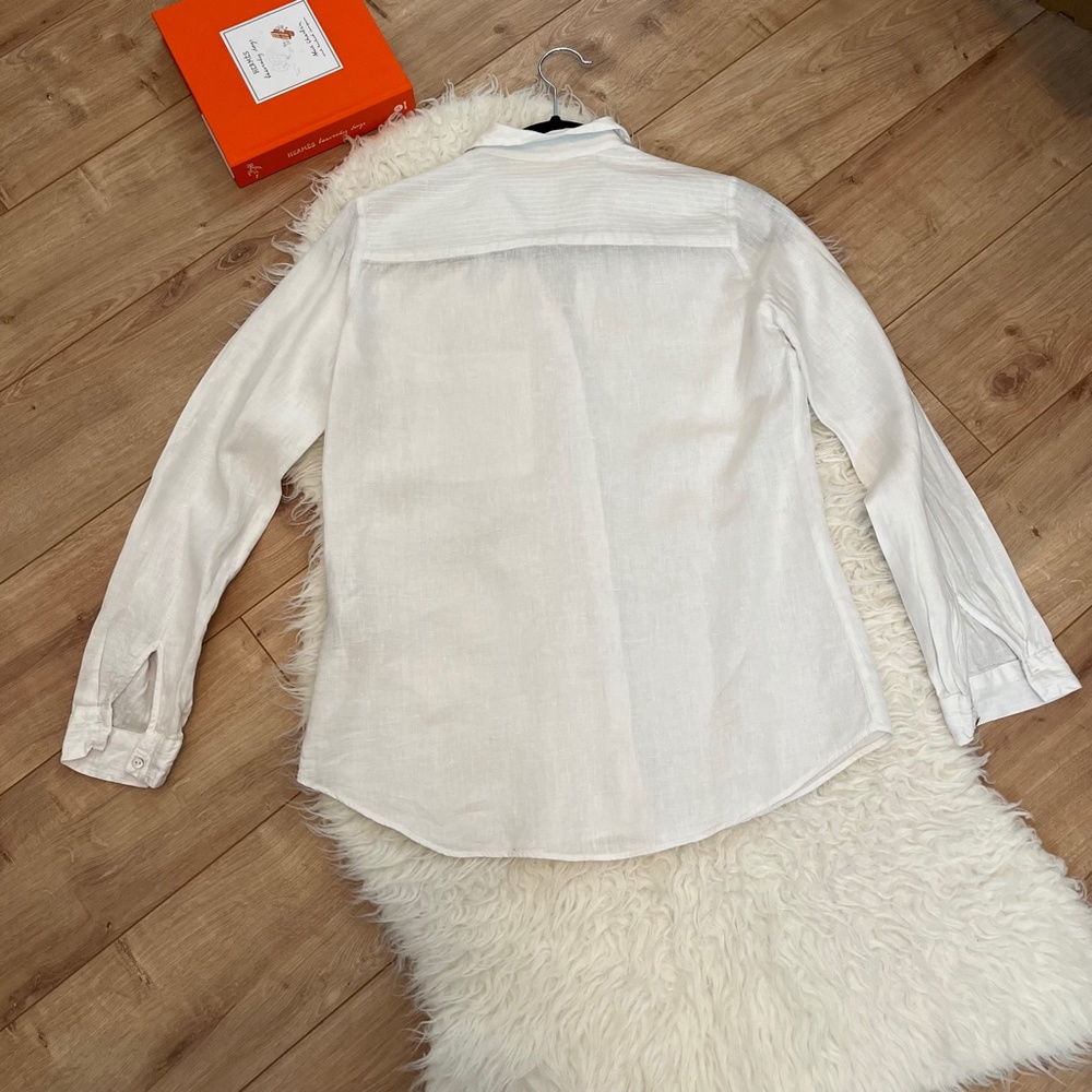 Zara - Basic Collection White 100% Linen Button U… - image 4